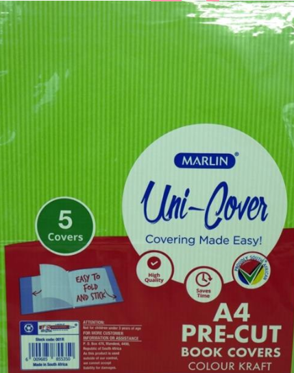 Marlin Kids A4 Precut Book Cover Green 5 Pack