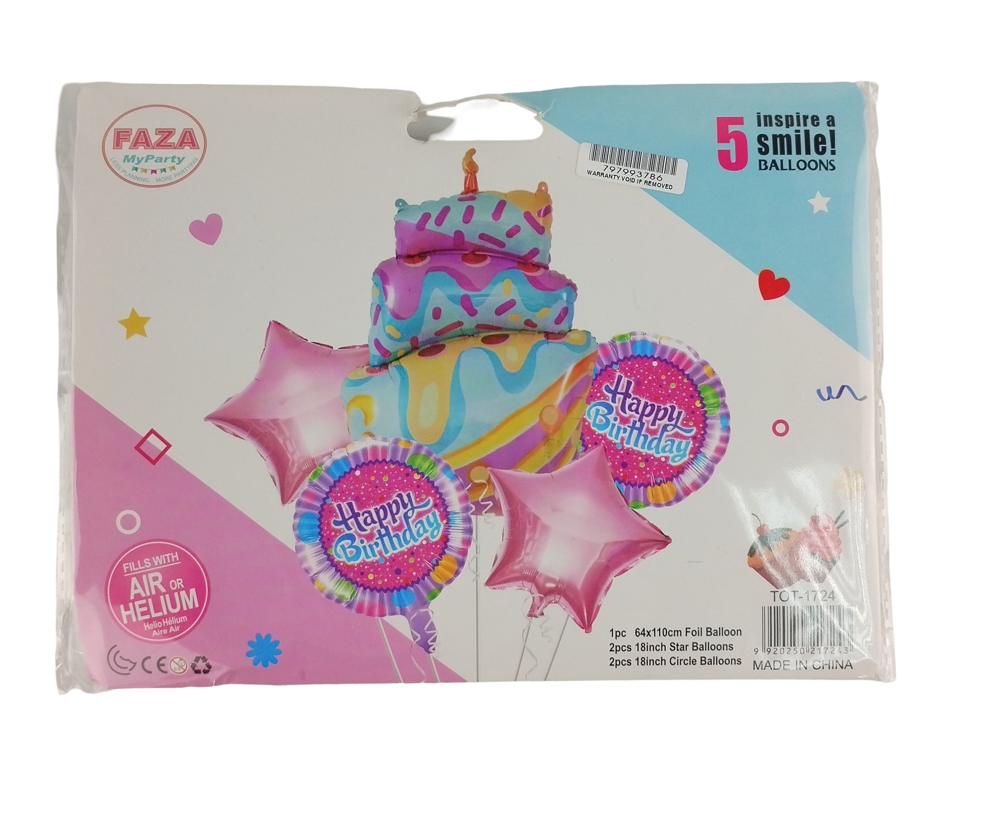 Casey 5pc Pink and Blue Themed Birthday Balloon
