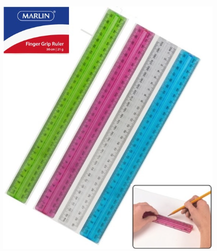 Marlin 30cm Finger Grip Clear Pink Ruler